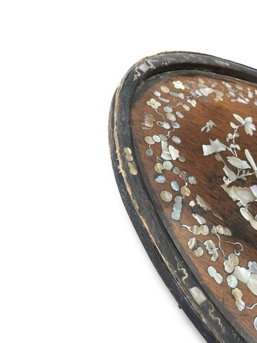 Antique Indochinese Wood and Mother-of-Pearl Tray with Butterfly Flower Motif - Picture 10 of 12