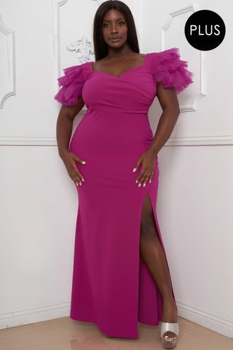 Women's Plus Mesh Tulle Shoulder Sleeveless Slit Side Party Clubwear Maxi Dress - 第 9/11 張圖片