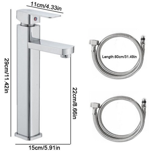 Basin Sink Mixer Tap Cloakroom Square Tall Waterfall Bathroom Tap Chrome Faucets - Picture 2 of 9