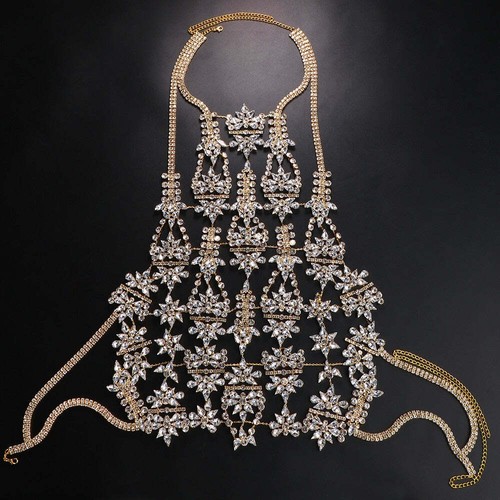Strass Körperkette Schmuck Halloween Karneval Kostüm Kristall Brustkette BH - Bild 11 von 14