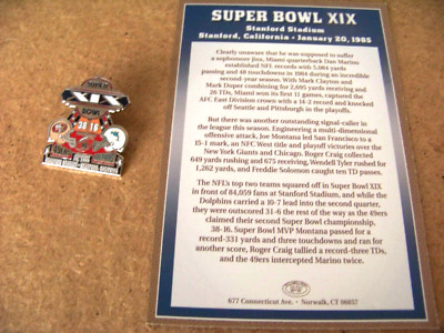 SB Super Bowl 19 XIX SF 49ers Miami Dolphins Willabee & Ward pin W&W NFL w/ card