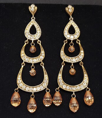 SETA Sterling Silber Gold Vermeil Chandelier Ohrringe Briolette baumelt CZ 925