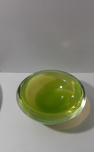 Vintage Murano Art Glass Lime Green White Cased Geode Bowl 6.5" Diameter - Foto 3 di 11