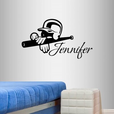 Vinyl Decal Softball Player Cap Bat Sports Customized Name Girl Wall Art 1599