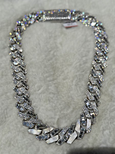 Authentic 14k 64.2CT Moissanite in White Gold Plated Silver Cuban Chain Necklace 24"