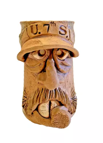 Mug Ugly Face Pottery Signed Vintage Handmade Stoneware US No 7 Military JD
