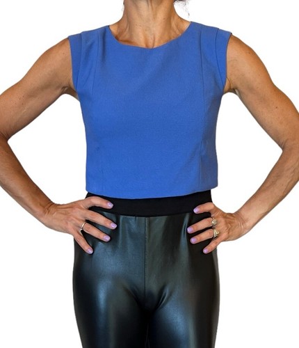 BLACK HALO WOMEN'S BLUE CREPE SLEEVELESS CROP TOP BACK ZIPPER SIZE 0 - Picture 3 of 10