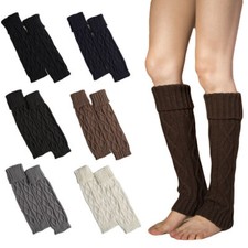 Women Solid Striped Knitted Winter Warm Leg Warmer Rhombus Leg Sleeves Socks