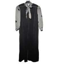 Vintage Keyloun Black Velvet Plaid Floral Half Zip Robe Dress Large Union Made