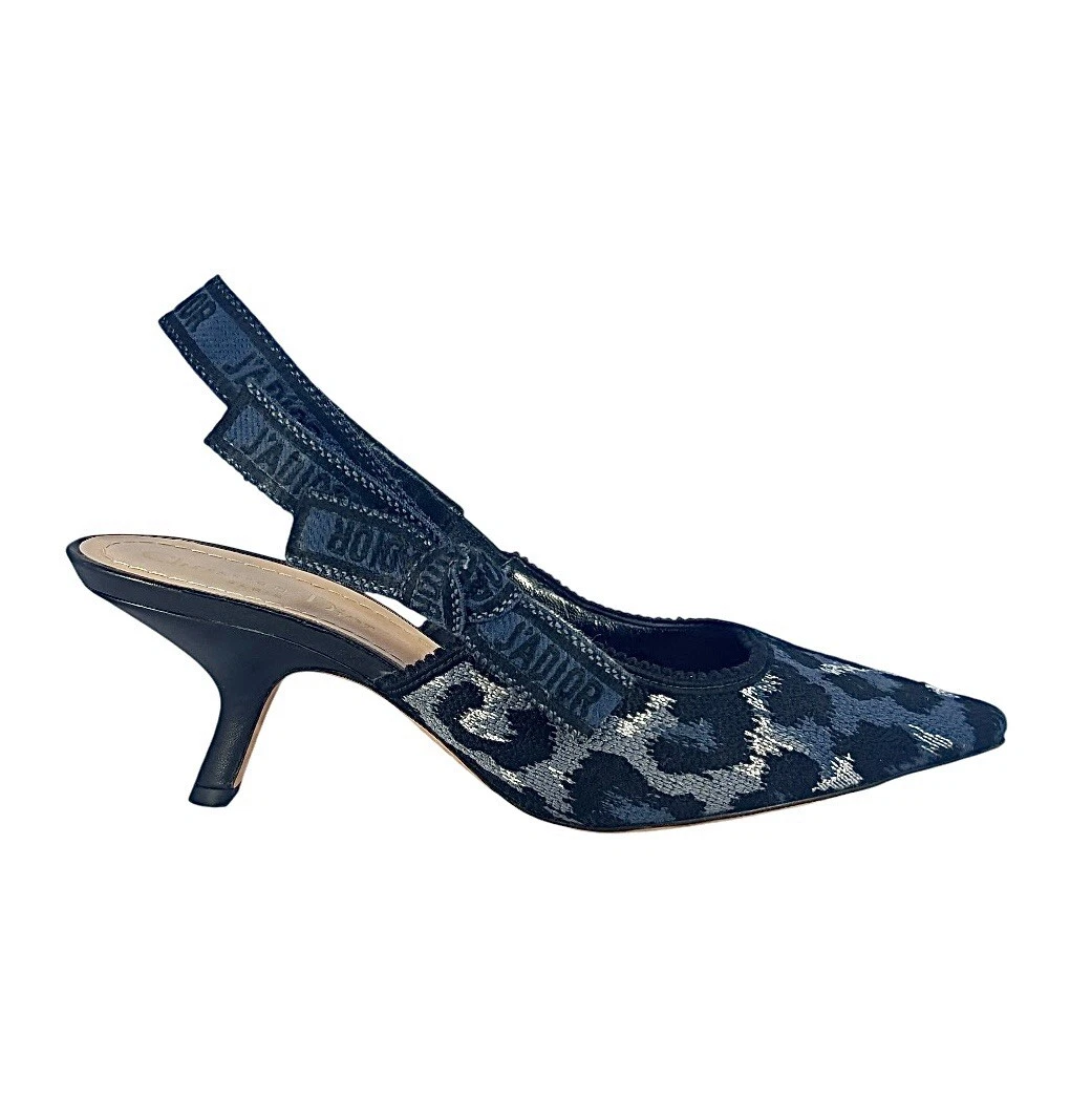 Escarpins Christian Dior J'Adior bleu marine imprimé animal léopard à bandoulière   37,5