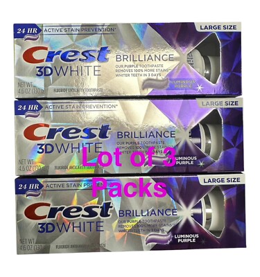 Crest 3D White Brilliance Purple Teeth Whitening Toothpaste, 4.6 oz Each, 3 Pack