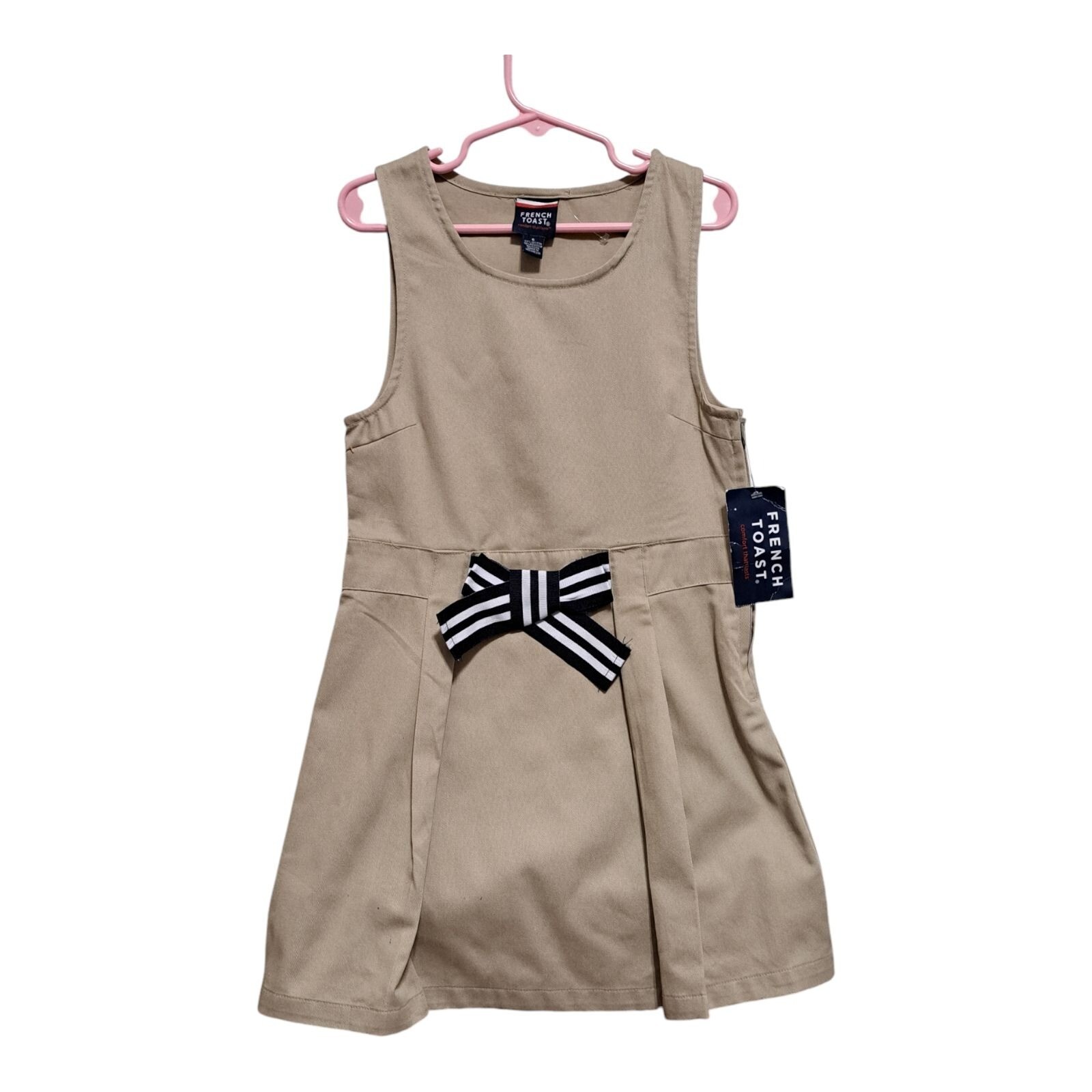 French Toast Girls Khaki A-Line Jumper Dress With Bow Size 6