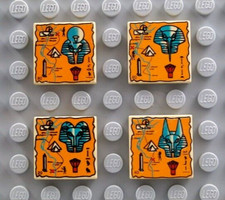 Lego Hieroglyphs Map Tiles Set ~ Four Tan 2 x 2 Egyptian Treasure Pattern Tiles
