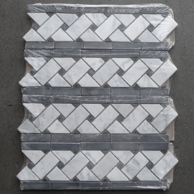 border Carrara White Italian Marble Basketweave Mosaic Border Black