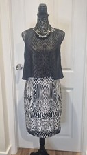 Roman Size 12 Black Lace Mesh Adstract Knee Length Evening Dress