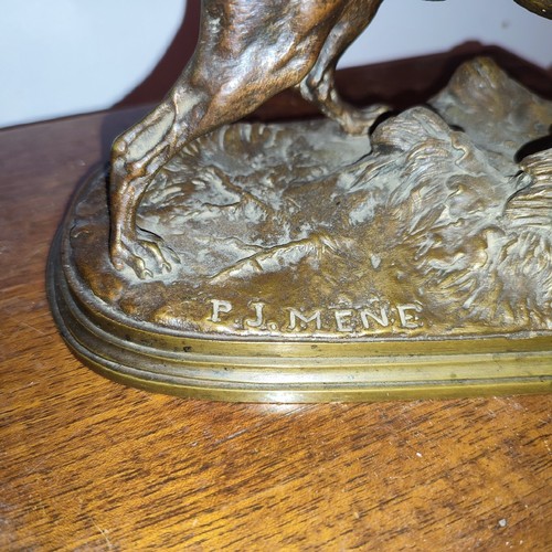 Pierre Jules MENE chien de chasse Braque en bronze patine brune - Photo 2/9