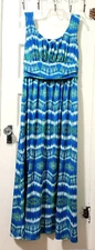NEW AB Studio STRETCHY LONG MAXI BOHO Sleeveless Dress Large Blue Green White