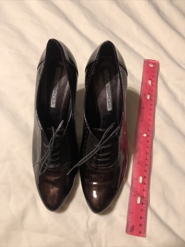 Via Spiga Wine Patent Leather Loafer Heels. Size 6.5 M. Lace Up. Gorgeous!! - Picture 2 of 8