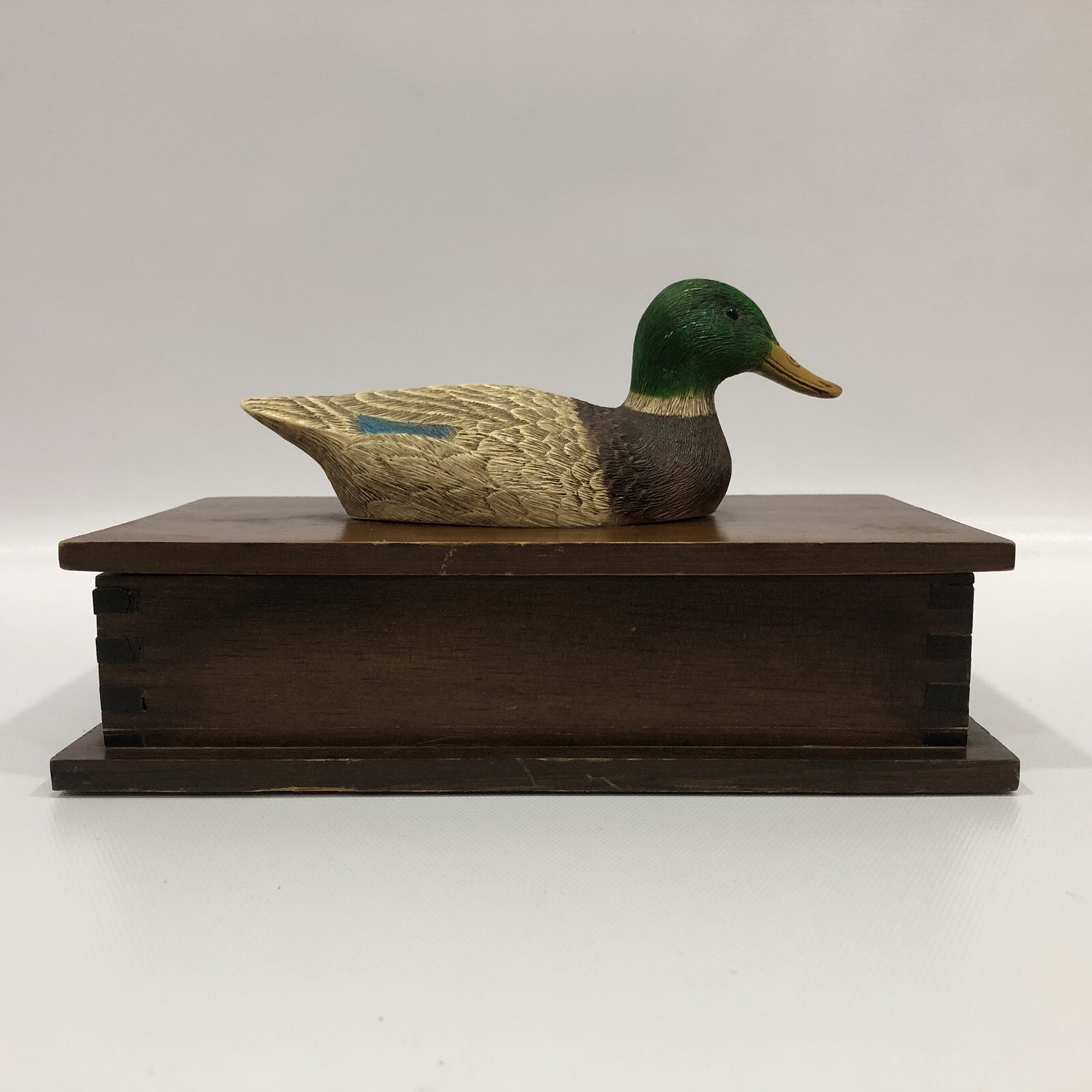 Beautiful Wood Box Jewelry Trinket Lidded W/ colorful Duck On It