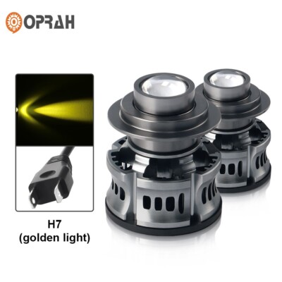 2Pcs H7 Automotive Yellow LED Car Fog Light Bulbs Laser Projector Auto Headlight
