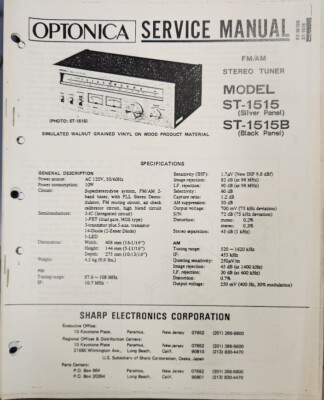 Optonica - Sharp - Model ST-1515 - ST-1515B Stereo Receiver Service Manual