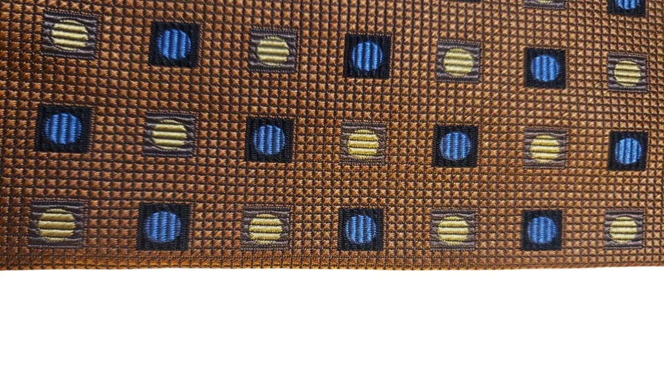 Corbata para el cuello Fusion hecha a mano azul bronce para hombre 100 % seda geométrica de lujo Foto 4 de 4