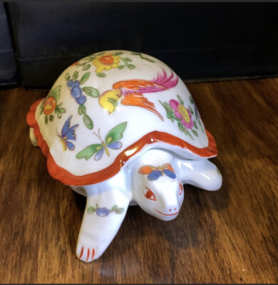 Vtg. Limoges France Turtle Trinket Box Dish 6” Porcelain Floral ...