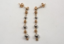 14K Yellow  White Gold Beaded Drop Earrings, Chain Style