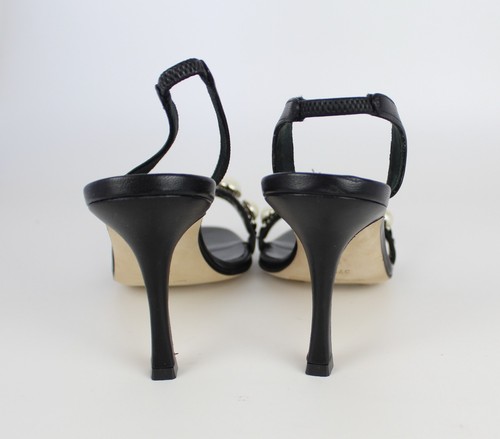 NEW MANOLO BLAHNIK Faux Pearl Slingback Leather Sandals, EUR 37.5, MSRP $795 - Picture 10 of 17
