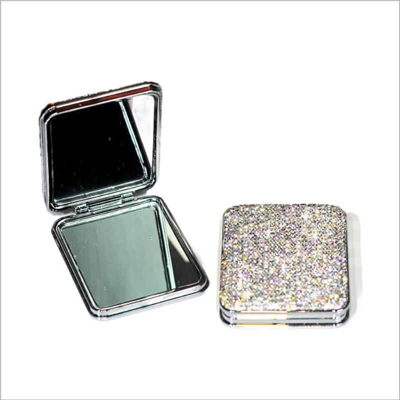1x Crystal Makeup Mirror Glitter Handhold Pocket Compact Beauty Two Sides Chic