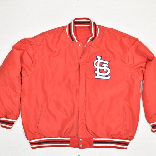 JH Designs MLB Men's Bomber Jacket Cardinals Red Size 4XL Reversible Damaged - Picture 5 of 8