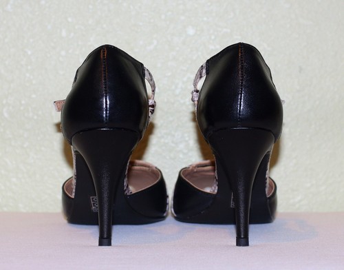 WOMENS BLACK LEATHER MODA SPANA PYTHON EMBOSSED CUTOUT PUMPS US 11 EU 41 41.5 42 - Picture 5 of 12