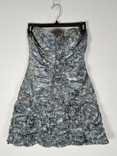 BCBGMaxAzria Strapless Mini Dress Ruched Rosettes Blue Green Grey Y2k Cocktail S