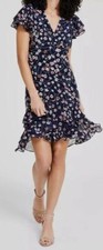 Tommy Hilfiger Women's Blue Floral-Print Flutter-Sleeve Dress Size 4