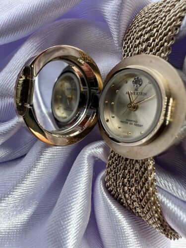 Vintage Gold Tone Anne Klein Diamond Womens Hidden Dial Peek A Bo Watch Dainty - Picture 6 of 15
