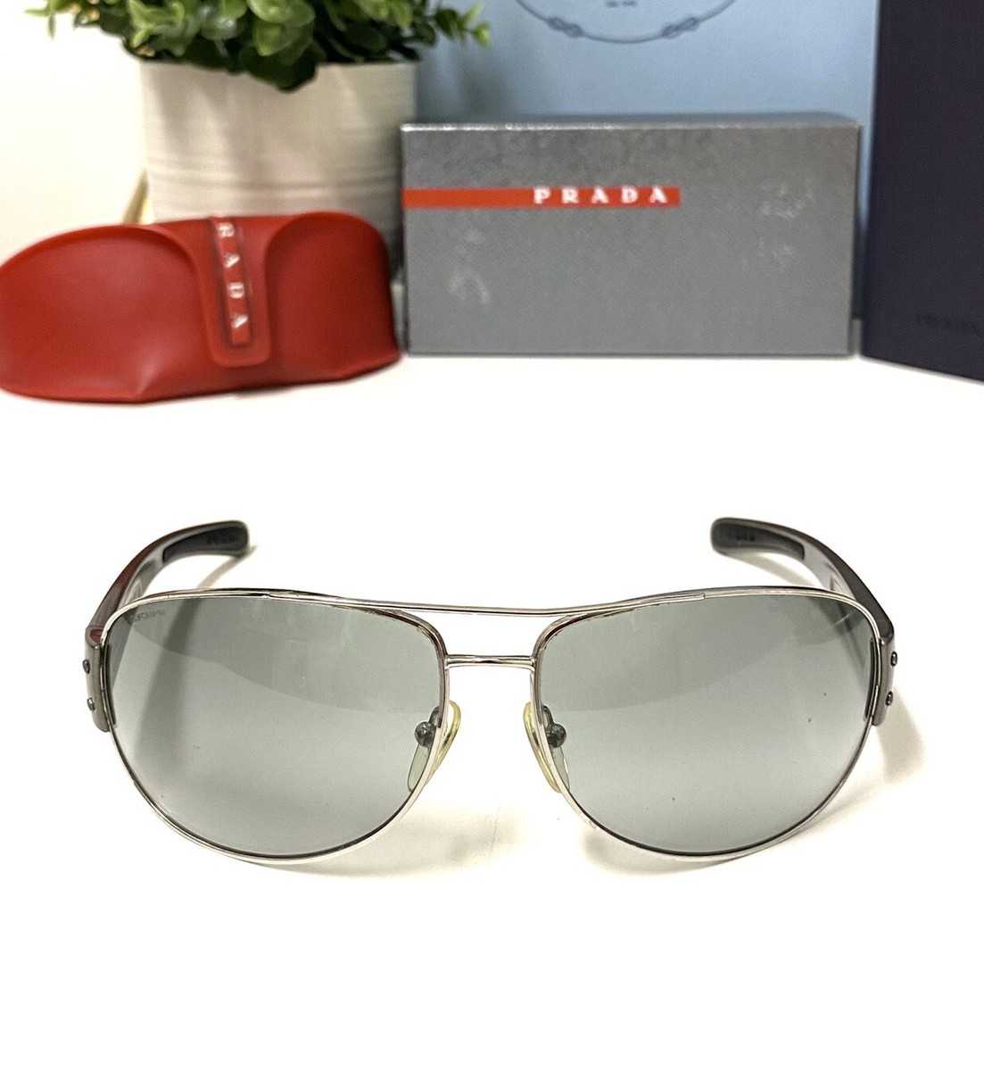 Vintage Y2K Prada SPS 52G 1BC-3M1 Metallic Grey Pilot Vintage Y2K Prada SPS 52G 1BC-3M1 Metallic Grey Pilot