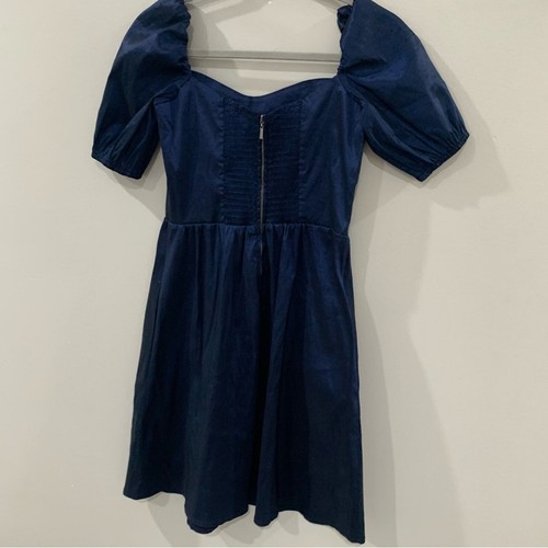 Ali Golden Dress Sweetheart Mini Puff Sleeve in Metallic Navy - Picture 6 of 7