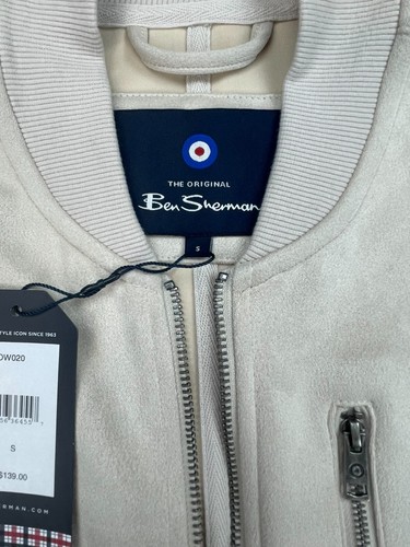 Ben Sherman Bomberjacke Herren Small Beige Stone Full Zip Up Faux Suede Soft - Bild 7 von 18