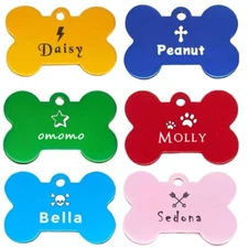 Custom Engraved Personalized Pet Tags, Dog ID Tag, Bone Aluminum Charm