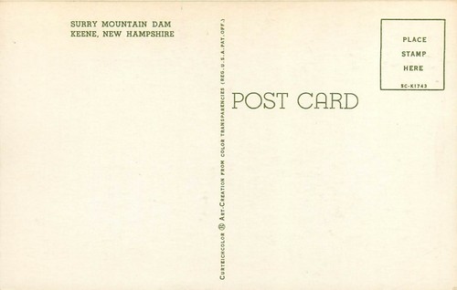 Surry Mountain Dam Keene New Hamphire NH Postcard - Picture 2 of 2