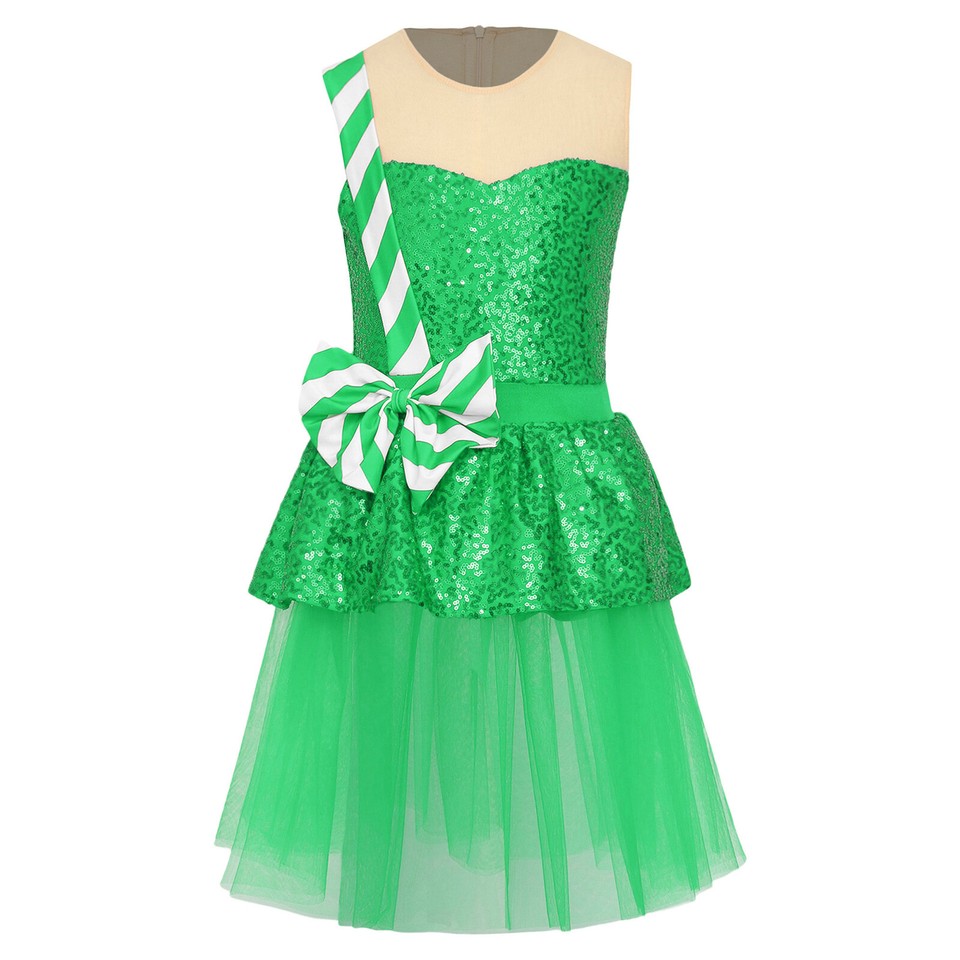 Girl Skirt Christmas Dancewear Party Dress Stage Costume Stripes Dress