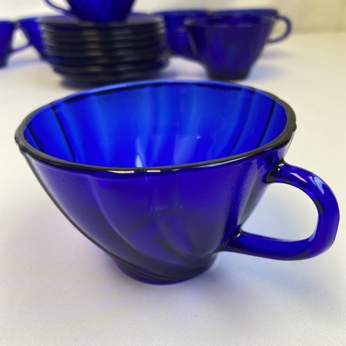 Taza de té y platillo de té de vidrio remolino azul cobalto Duralex Vereco - Imagen 4 de 9