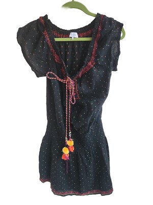 Parker NY Womens Black Embroidered Drop Waist Mini Dress Size Small/Medium  Boho