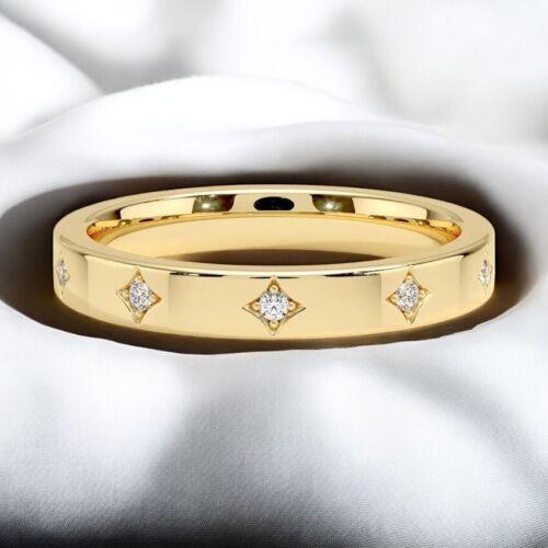 Eleganter 14k massiver Gold Diamant Ewigkeitsring, 3mm Stern-Set Ehering für Damen - Bild 2 von 2