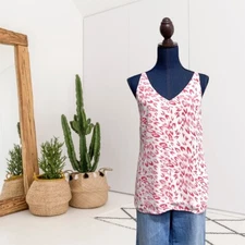 Cabi Women’s S Leopard Print V-Neck Sleeveless Blouse Cream/Melon 