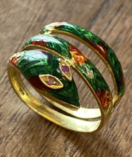 18K Yellow Gold  Enamel Coiled Snake Ring Size 6