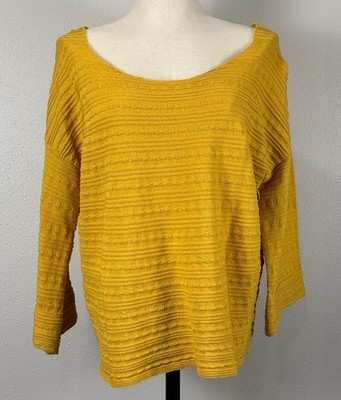 Kerisma Sweater Womens Medium/Large Textured Mustard Yellow 3/4 Sleeve Boat Neck