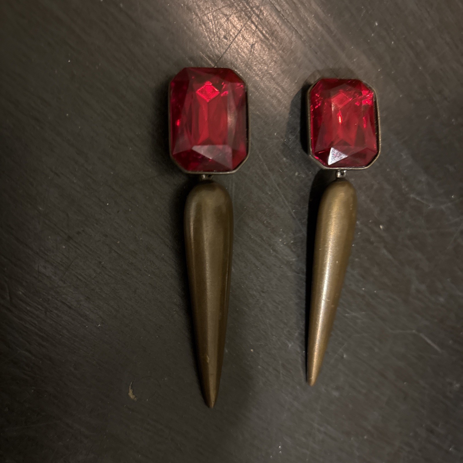 VTG Statement Dangle Clip On Earrings Ruby Red Fa… - image 8