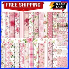 24 Sheets Pink Flower Scrapbook Paper 12'' x 12'' Vintage Floral Rose Pattern...