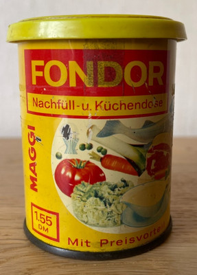 MAGGI FONDOR -Nachfüll-+Küchendose-Metall/Blechdose-ALTE LEERE DOSE-Würzdose